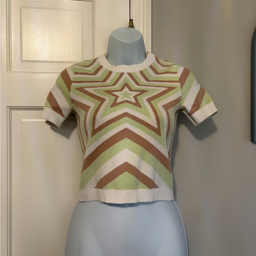 Forever 21 Star Patterned Crop Top - Green and Brown - Picture 1 of 3